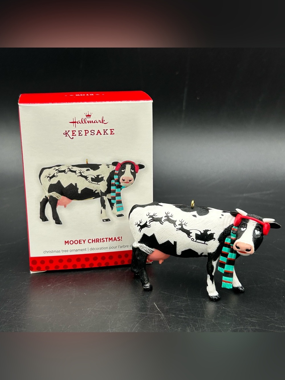 2013 Hallmark Keepsake Mooey Christmas Cow Ornament Holstein Farmhouse QXG1615